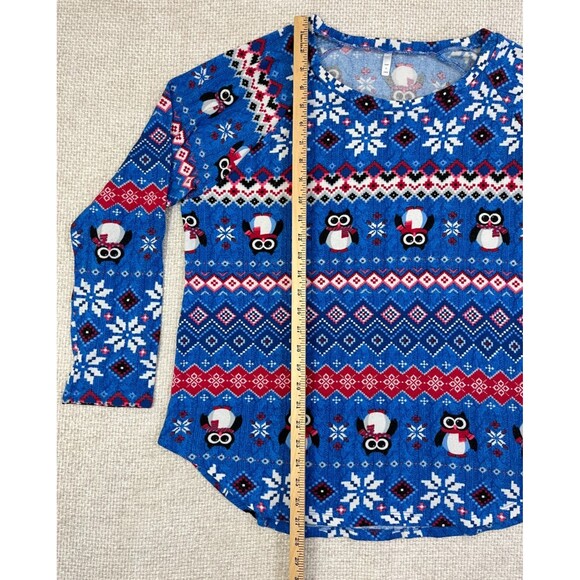 Owl Holiday Christmas Sweater Women's XL Stretch Blue Lightweight Snowflakes - Picture 5 of 5
